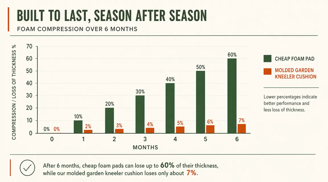 Chart comparing foam pad thickness durability over time versus rigid kneeler cushion